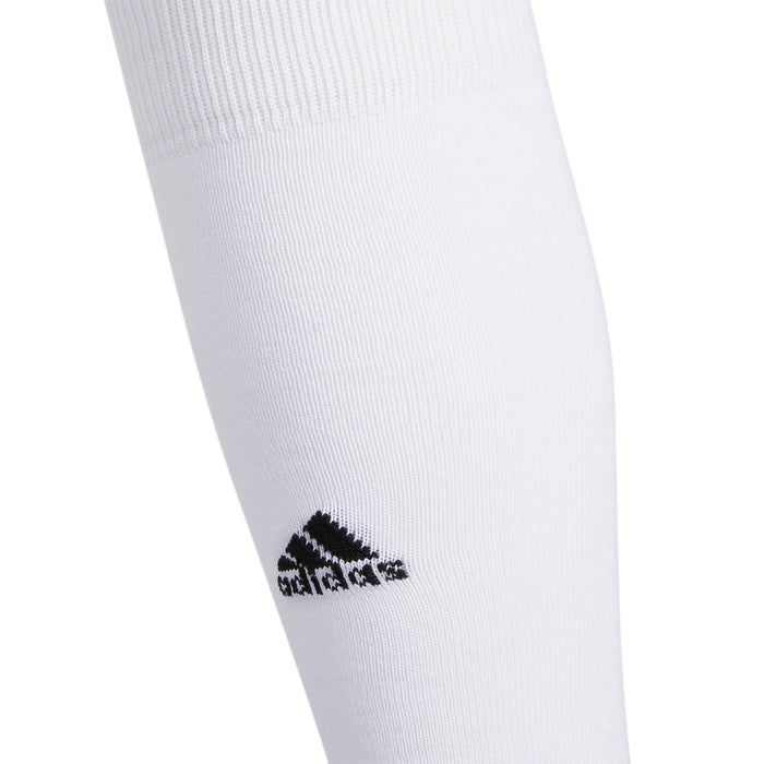 Over-the-calf white sock with black ankle logo