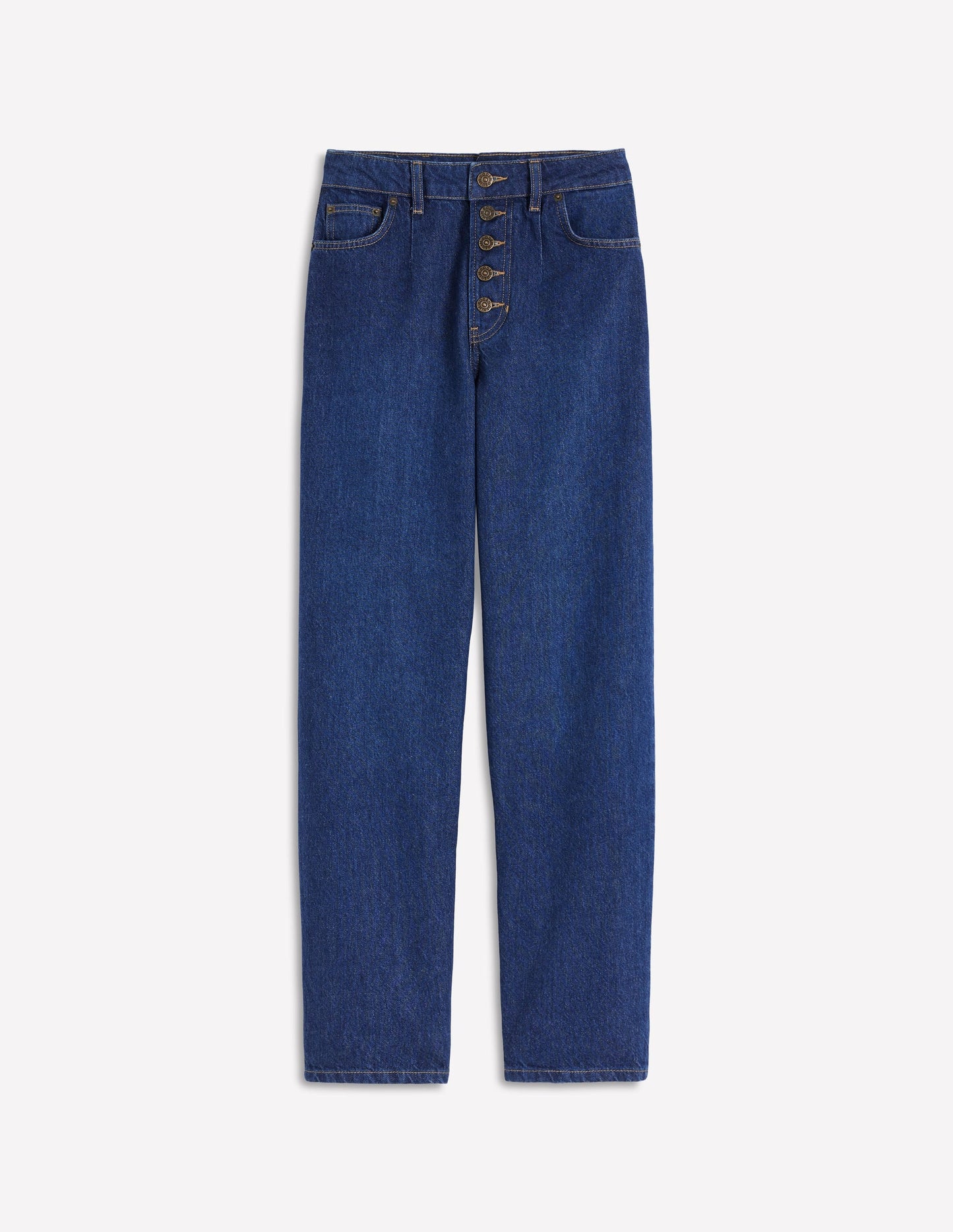 Exposed Button Straight Jeans-Indigo