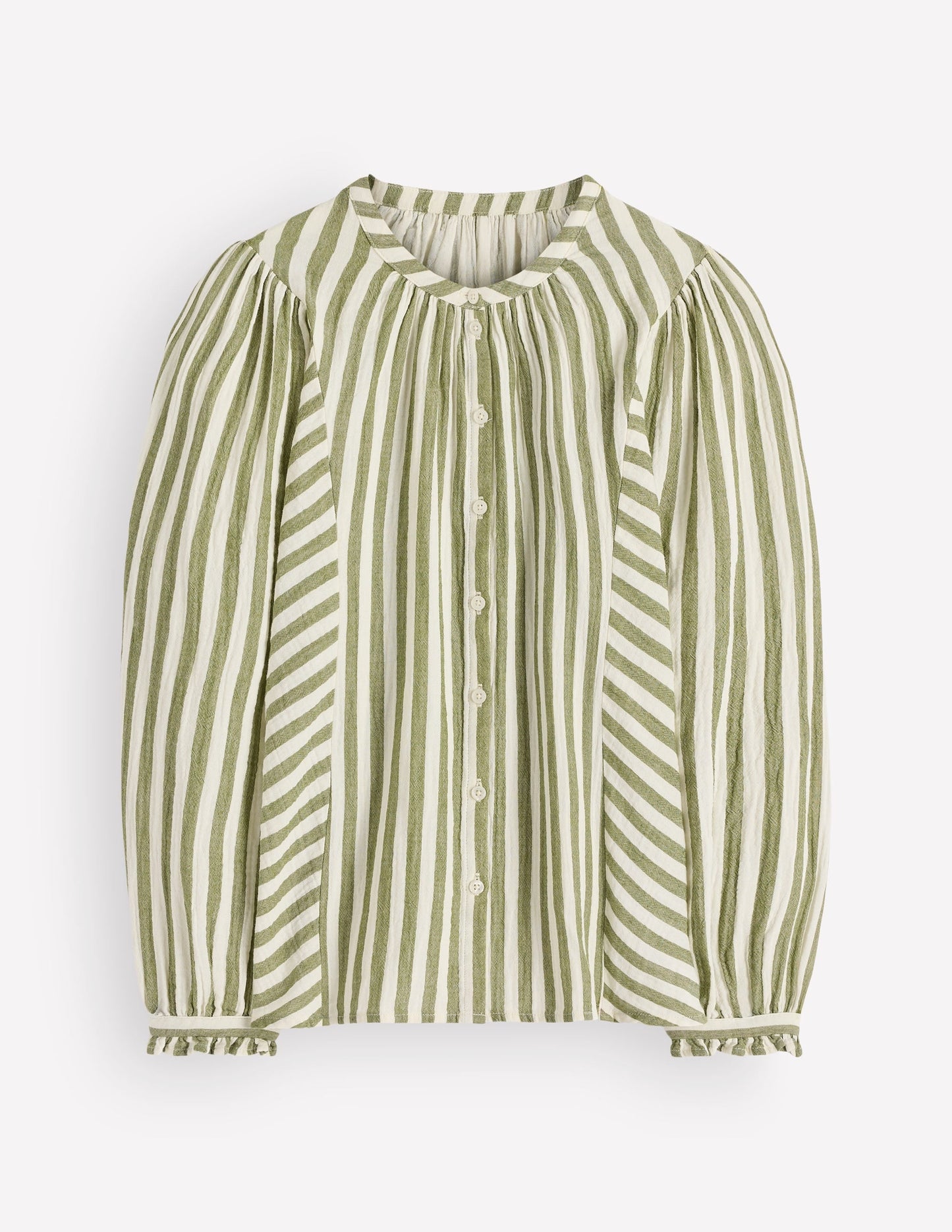 Camille Double Cloth Top-Olive, Ivory Fine Stripe