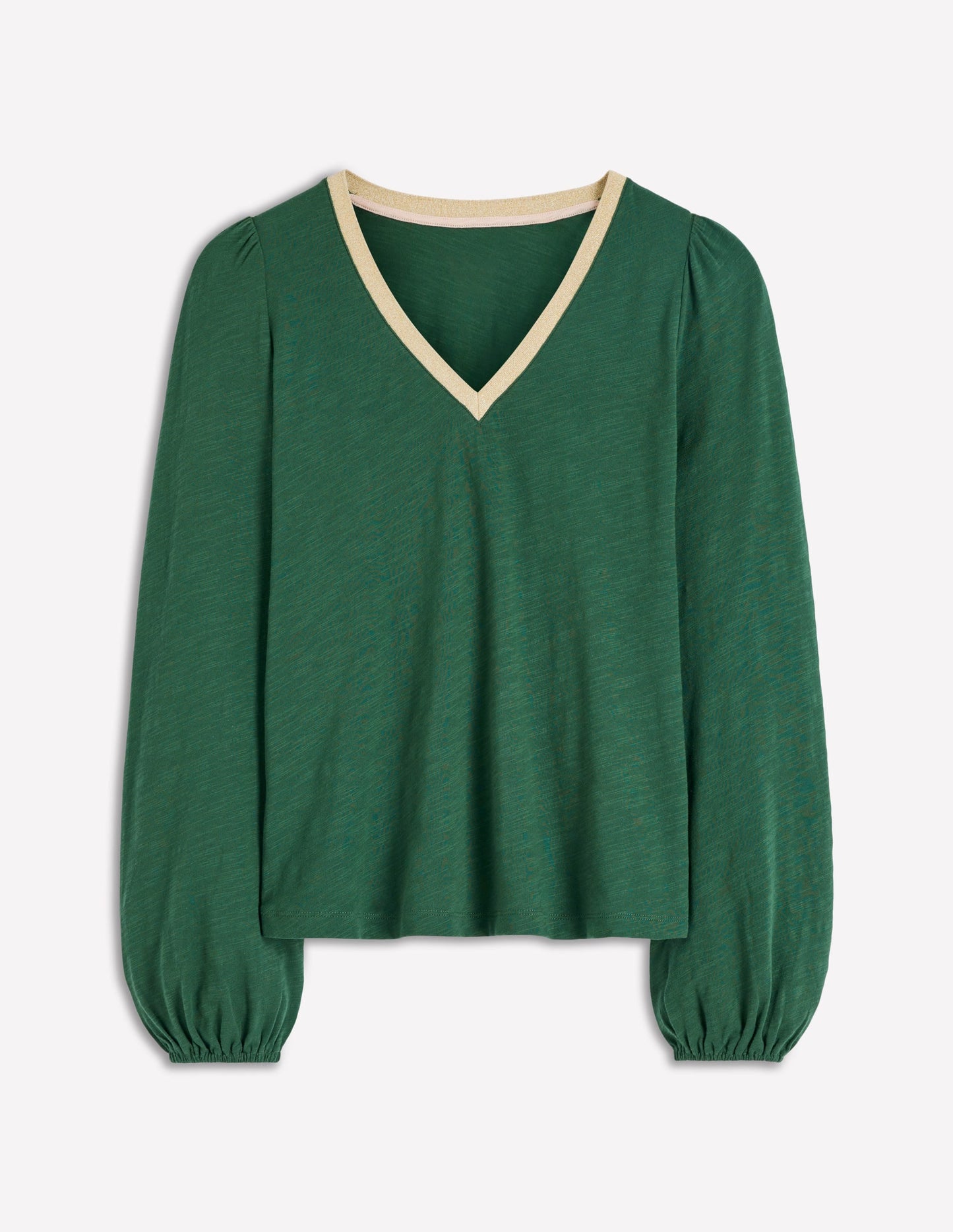 Metallic Trim V-neck Top-Trekking Green