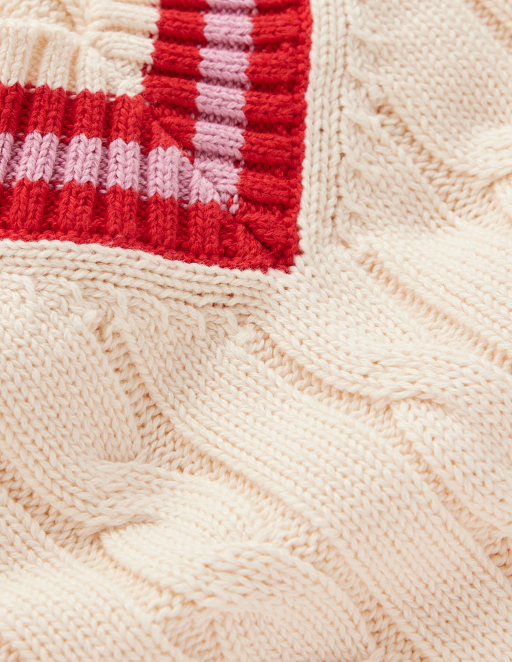 Maeve Textured Cotton Jumper-Ivory Cable, Red