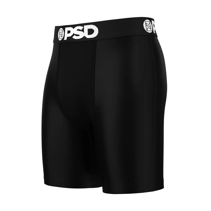 Black cotton blend boxer briefs with PSD logo waistband, contoured front