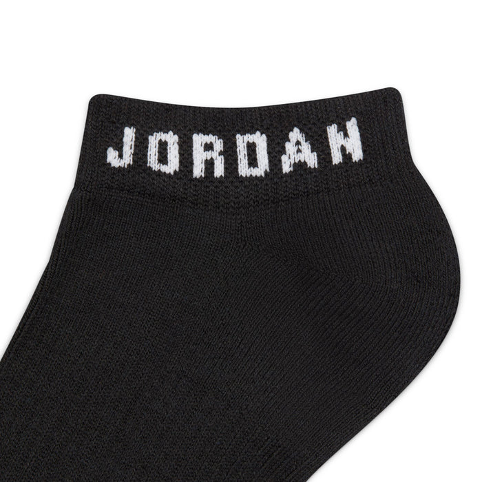 Black no-show sock close-up with JORDAN knit logo at top