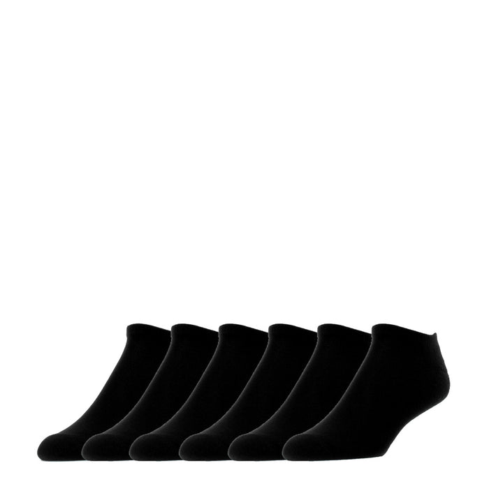 Six-pack black medium no-show socks with low-cut ankle profile.