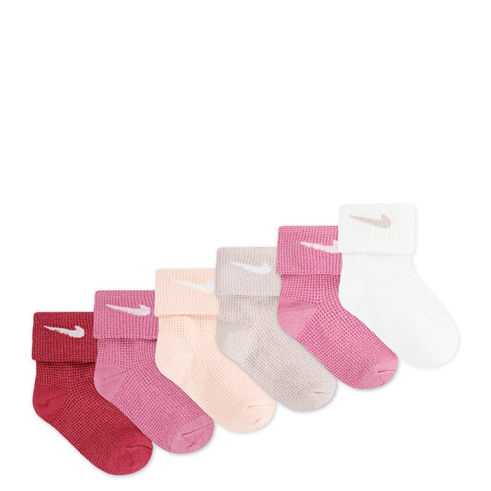 Toddler 6-pack waffle-knit cuff socks, assorted pink and white with swoosh logo