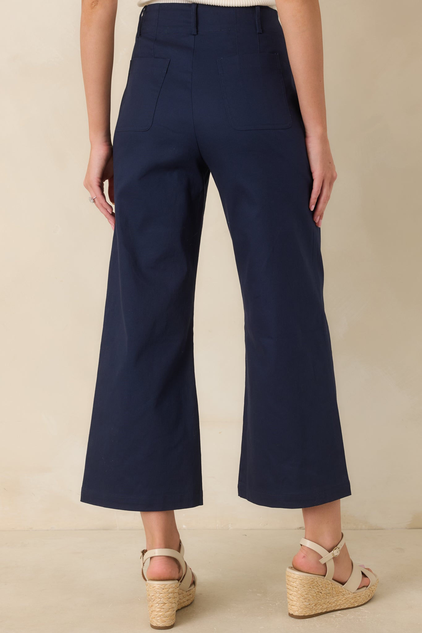 Prosperina Miller Navy Cotton Scalloped Pocket Pants