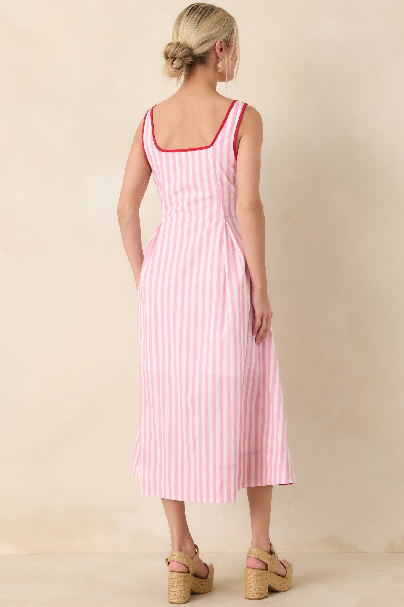 All Smiles Pink & White Stripe Midi Dress