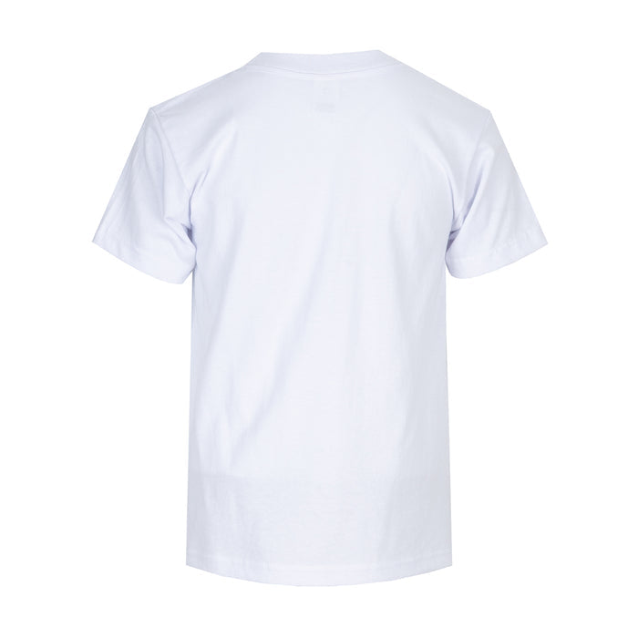 White youth crewneck T-shirt, plain back view.