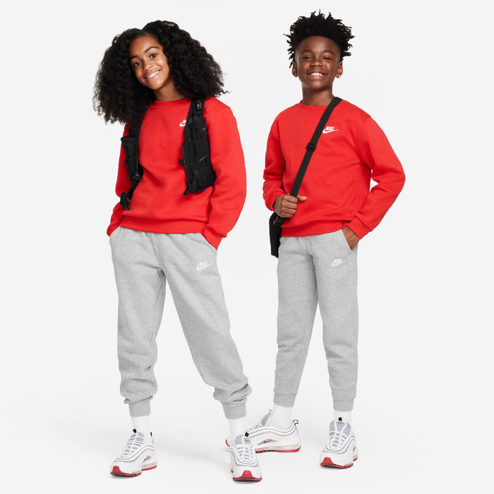 Youth heather grey fleece jogger pants with elastic waistband and cuffed hems
