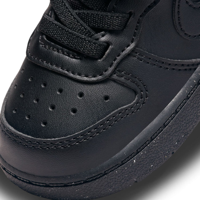 Toddler black sneaker toe with perforations and textured leather overlays