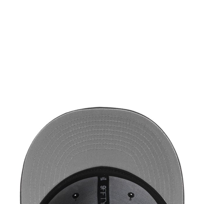 Gray underbrim and inner seam detail of the black baseball cap
