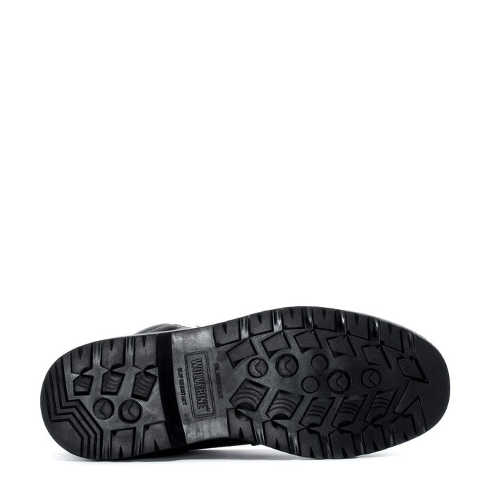 Men's steel-toe work boot outsole, rugged tread with brand label