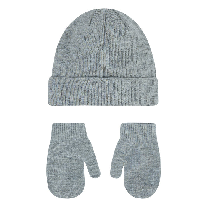 Dark grey heather knit beanie and gloves set with Nike logo details