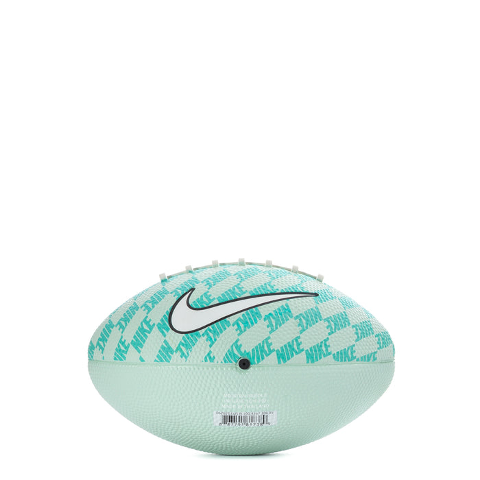 Mint mini football with black Nike swoosh, stitched patch, and small vent hole