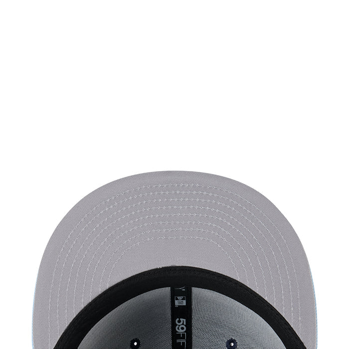 Light gray baseball cap top with black inner brim band and stitched ventilation eyelets.