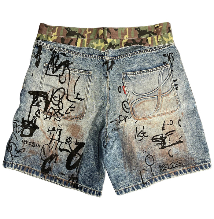 Shoot1st "Army Fatigue Denim Shorts"