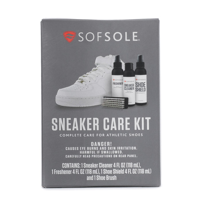 SOFSOLE sneaker care kit box with cleaner bottles and shoe brush