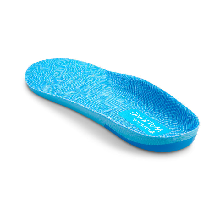 Blue walking insole with wavy texture top and cushioned forefoot pad