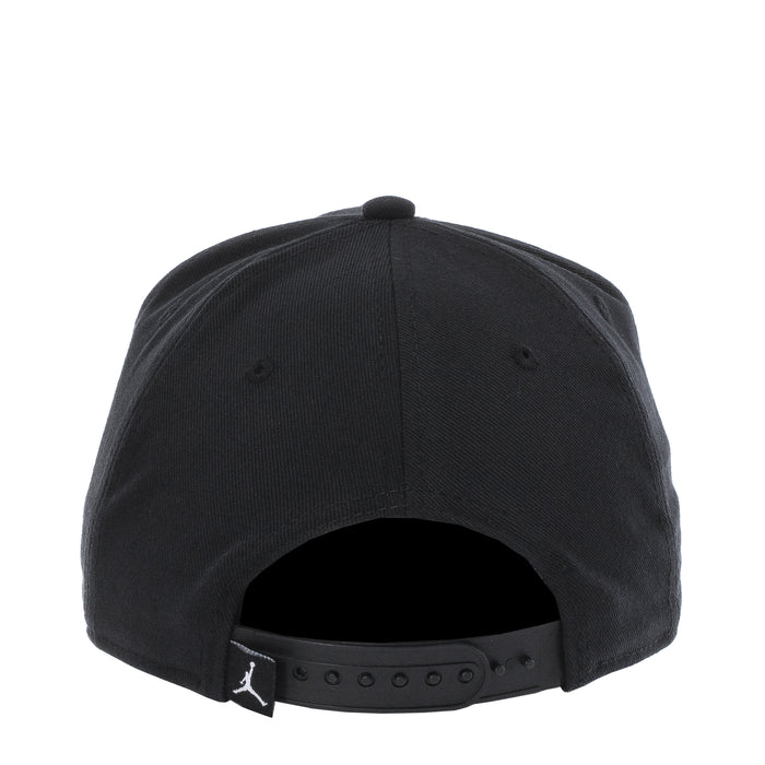 Youth black snapback cap with adjustable rear strap and embroidered Jordan mark