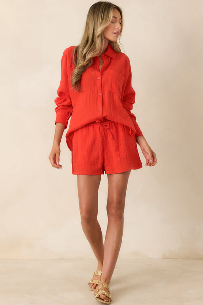 Z Supply The Perfect Poppy Red Airy Cotton Gauze Button Up Top