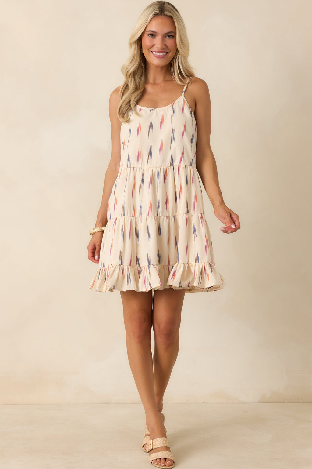 Painted Desert Ivory Multi Print Cotton Tiered Mini Dress