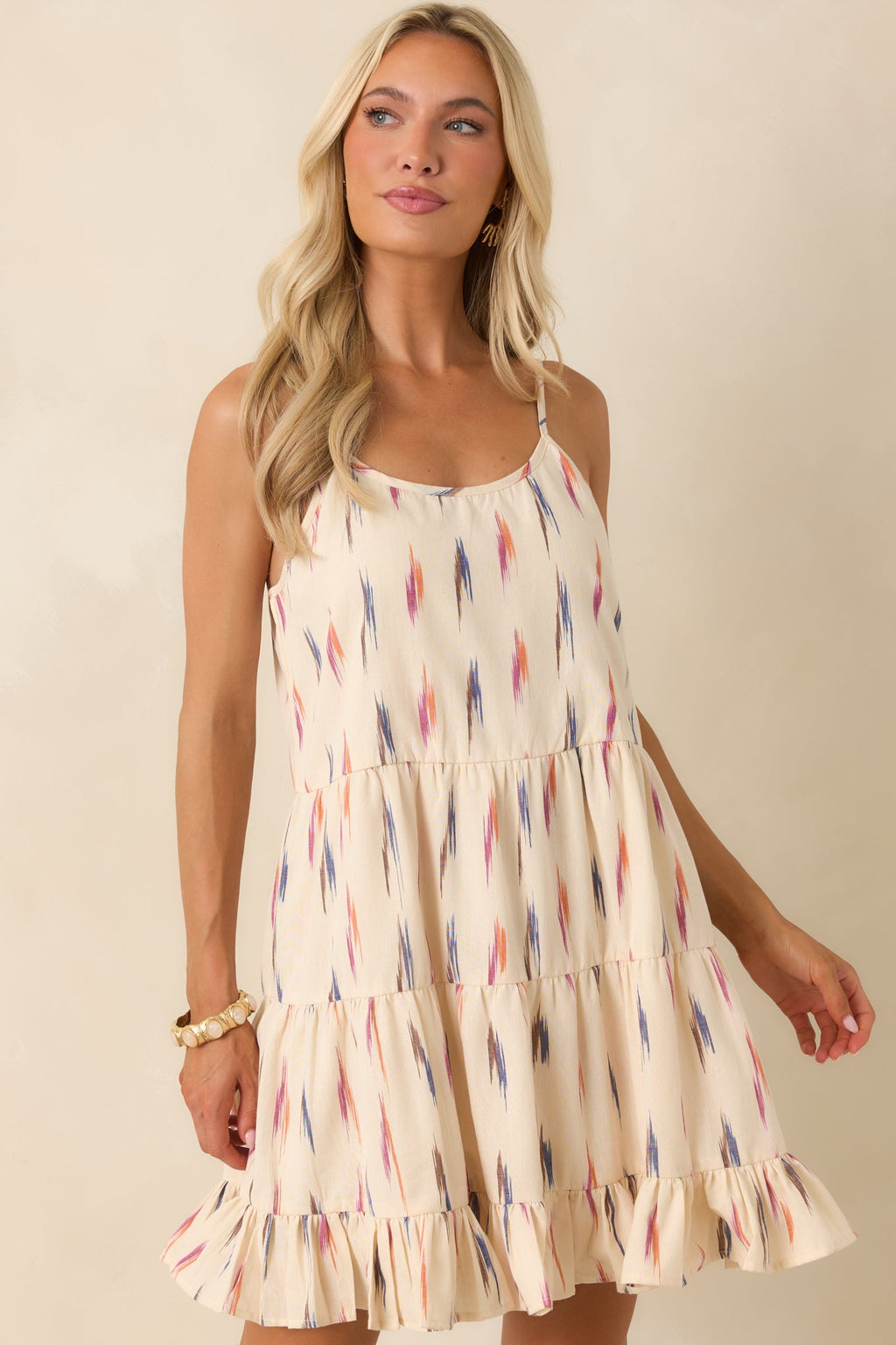 Painted Desert Ivory Multi Print Cotton Tiered Mini Dress