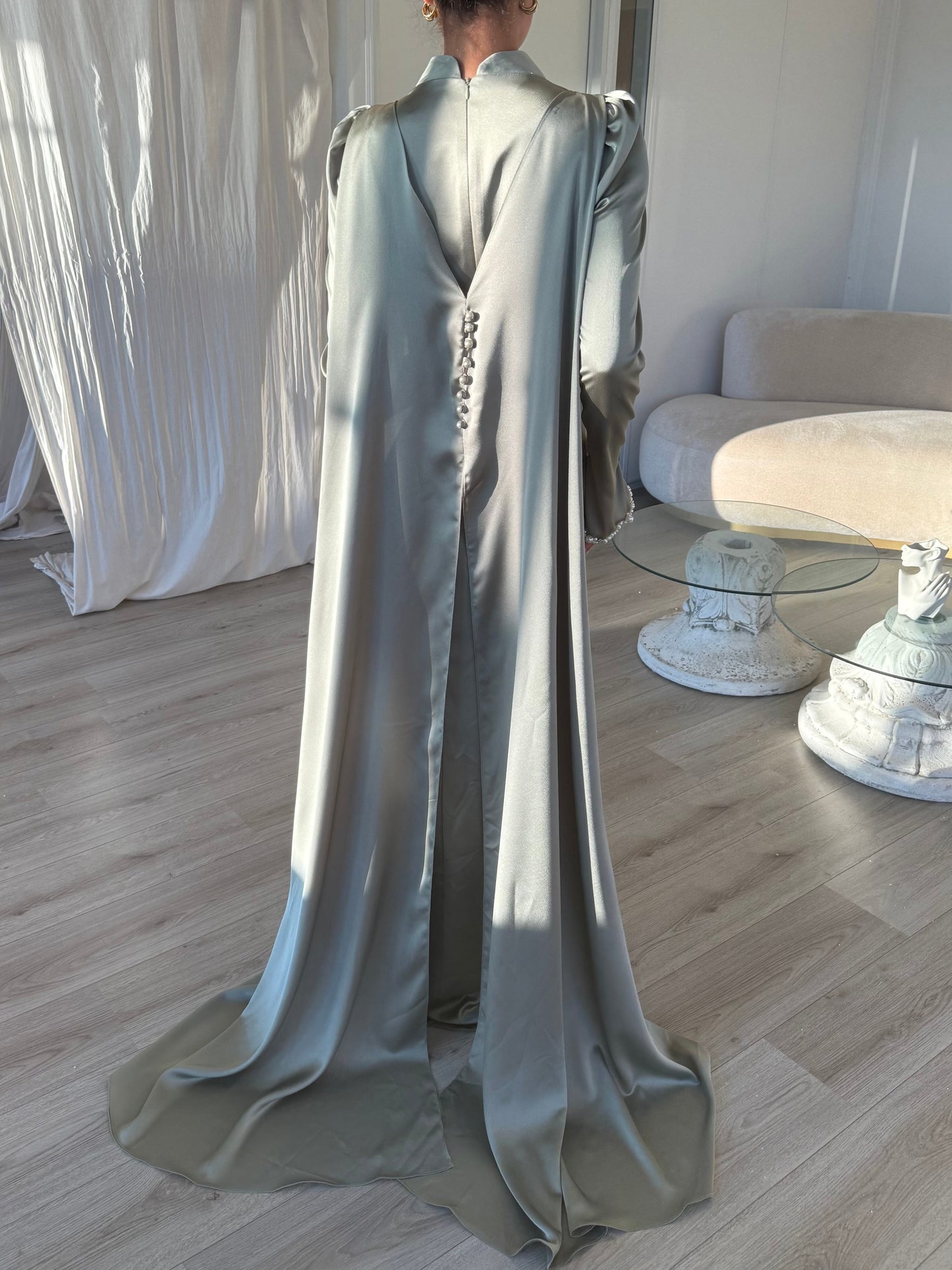 The Duygu dress soft green grey