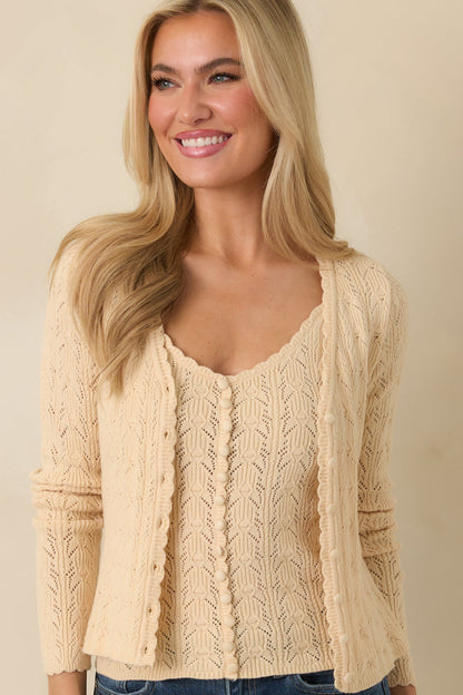 Not Up For Debate Ivory Pointelle Knit Camisole Top