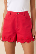 Just Darling Red Cotton Scalloped Hem Shorts