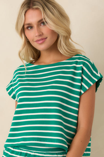 Z Supply Tilly Rainforest Green Cotton Stripe Top
