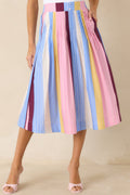 You Noticed Multi Stripe Cotton Pleated Midi Skirt