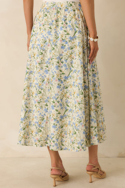 ASTR The Label Wylda Green Multi Cotton Floral Midi Skirt