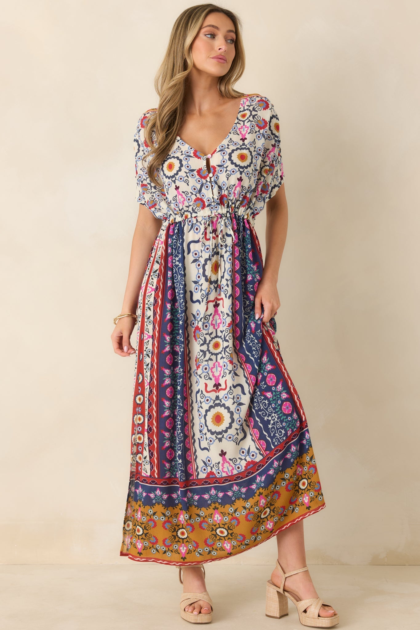 Drawn To The Horizon Navy Multi Print Short Sleeve Maxi Dress