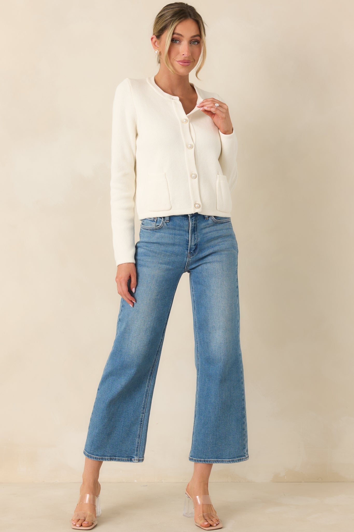 Prosperina Kennedy Ivory Cotton Button Front Cardigan