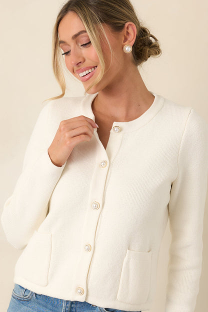 Prosperina Kennedy Ivory Cotton Button Front Cardigan