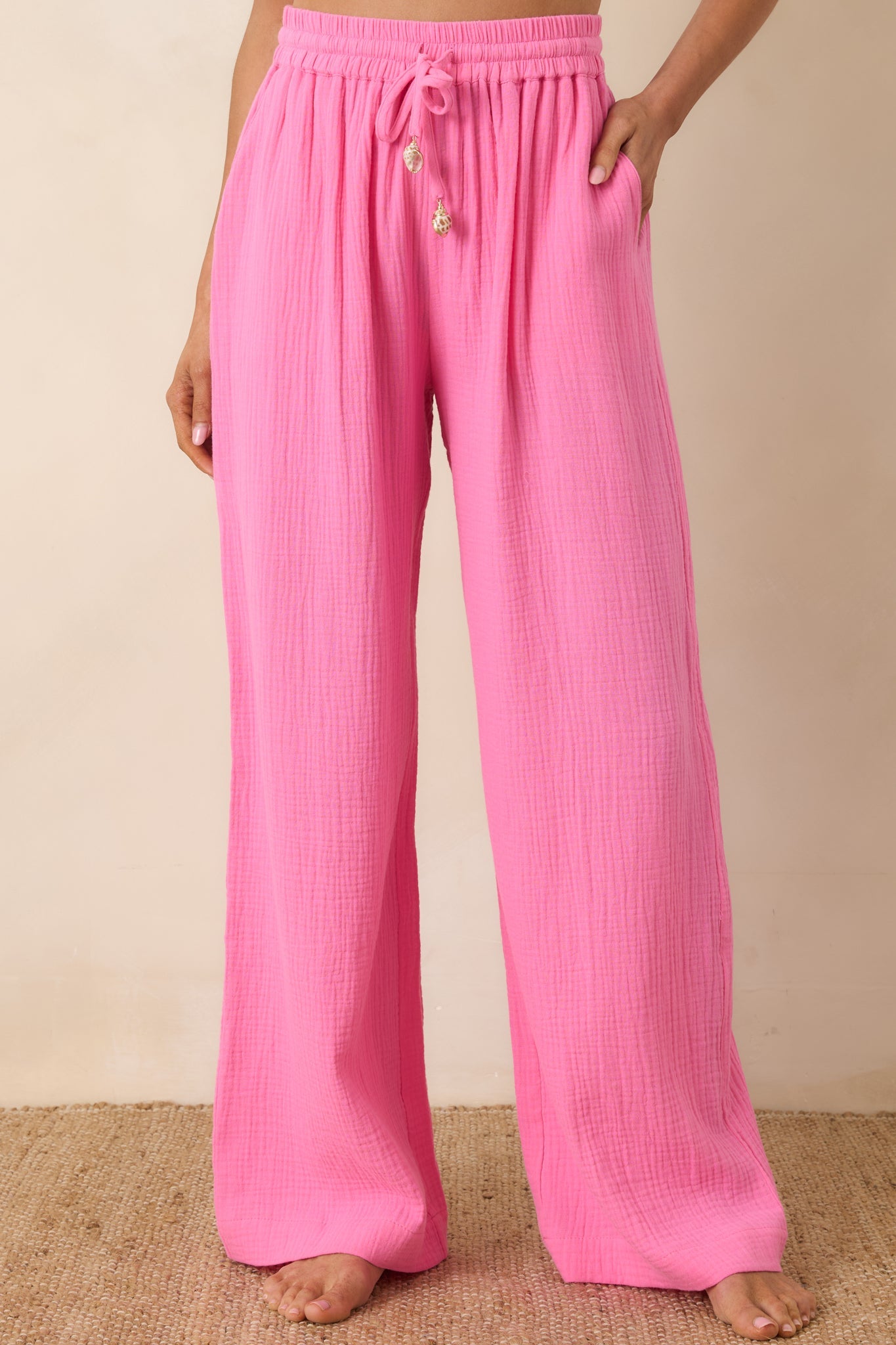 Paradisa Dunedin Pink Cotton Wide Leg Drawstring Pants