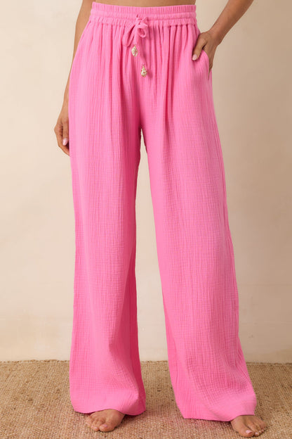 Paradisa Dunedin Pink Cotton Wide Leg Drawstring Pants