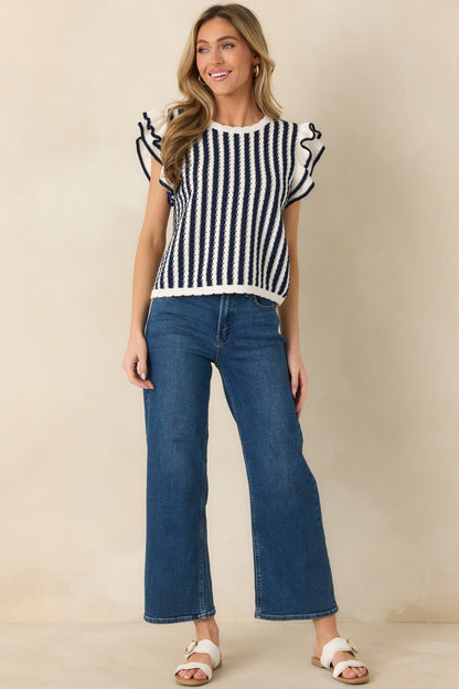 Retro Love Navy & White Stripe Knit Top