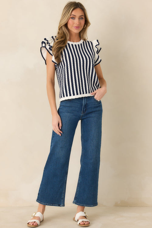 Retro Love Navy & White Stripe Knit Top