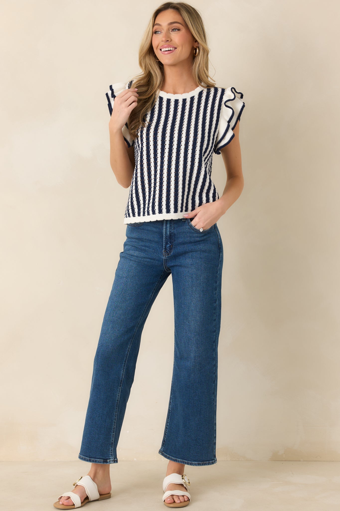 Retro Love Navy & White Stripe Knit Top