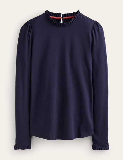 Supersoft Frill Detail Top-Navy