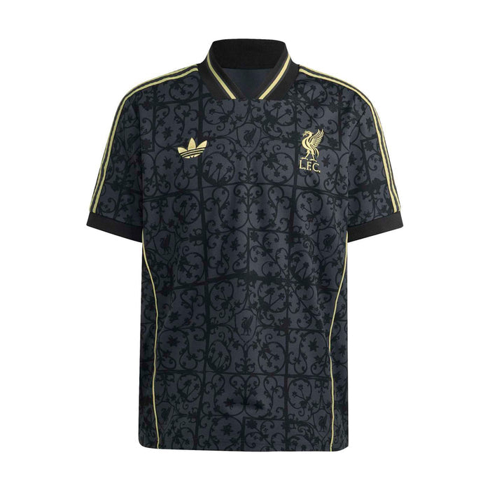 Men's navy Liverpool lifestyle jersey with gold trim and crest on the chest.