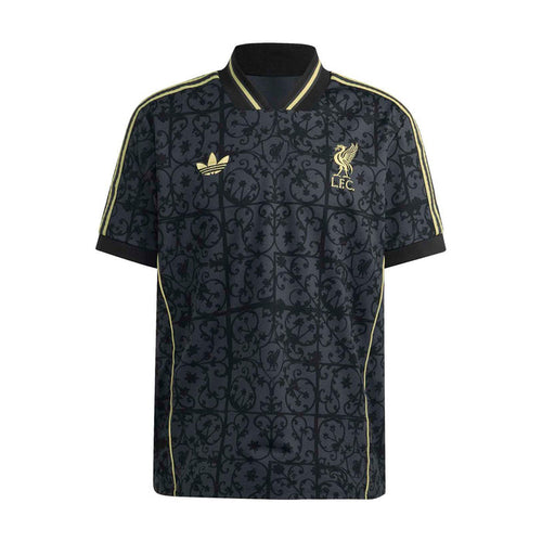Men's navy Liverpool lifestyle jersey with gold trim and crest on the chest.
