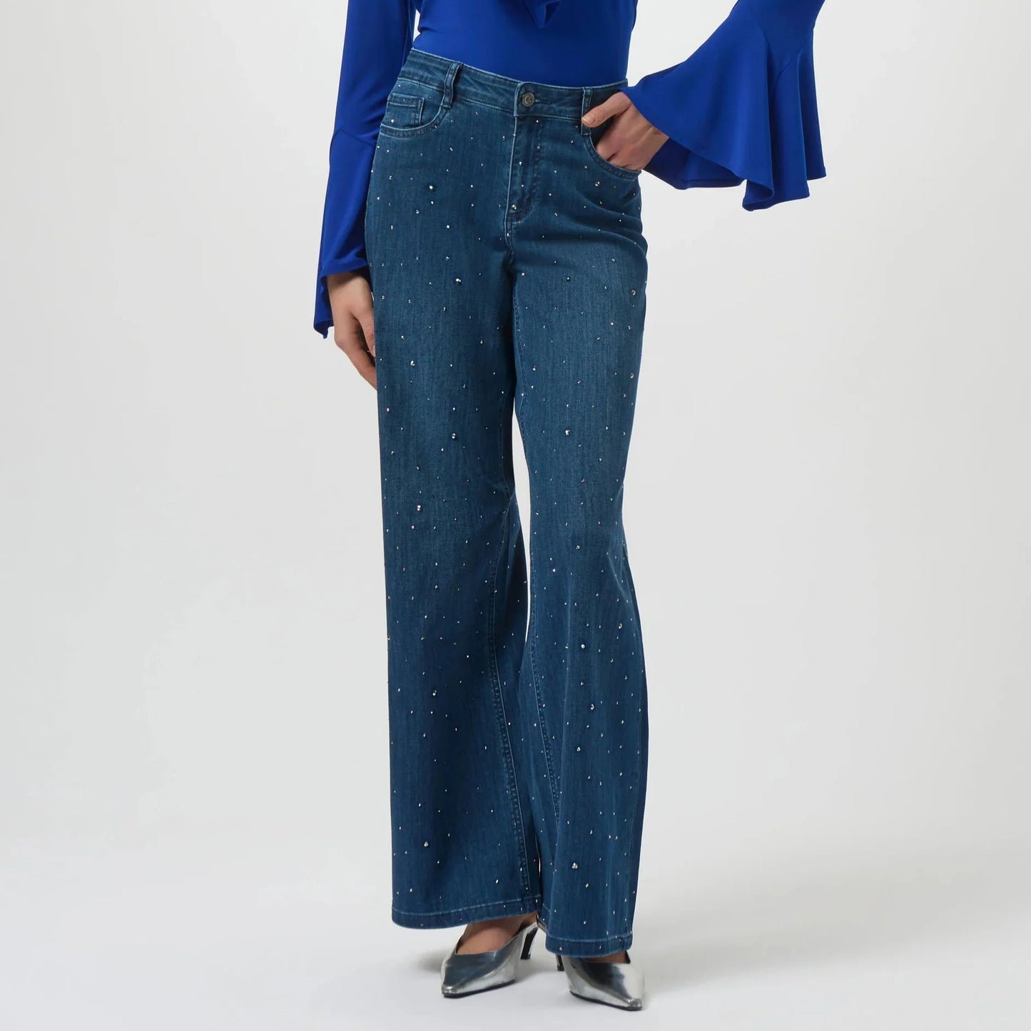 Joseph Ribkoff Classic Wide Leg Jeans with Rhinestones