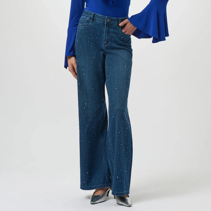 Joseph Ribkoff Classic Wide Leg Jeans with Rhinestones