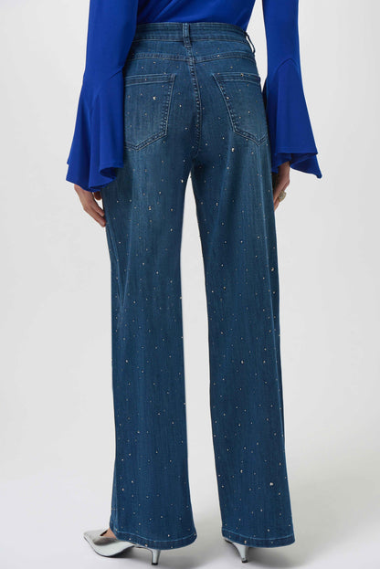 Joseph Ribkoff Classic Wide Leg Jeans with Rhinestones