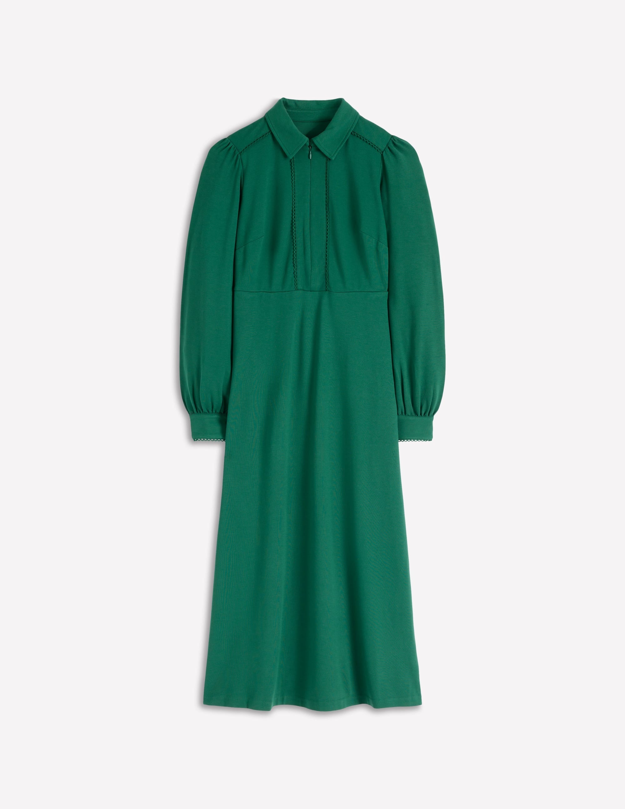 Pip Zip-Up Ponte Midi Dress-Emerald Night