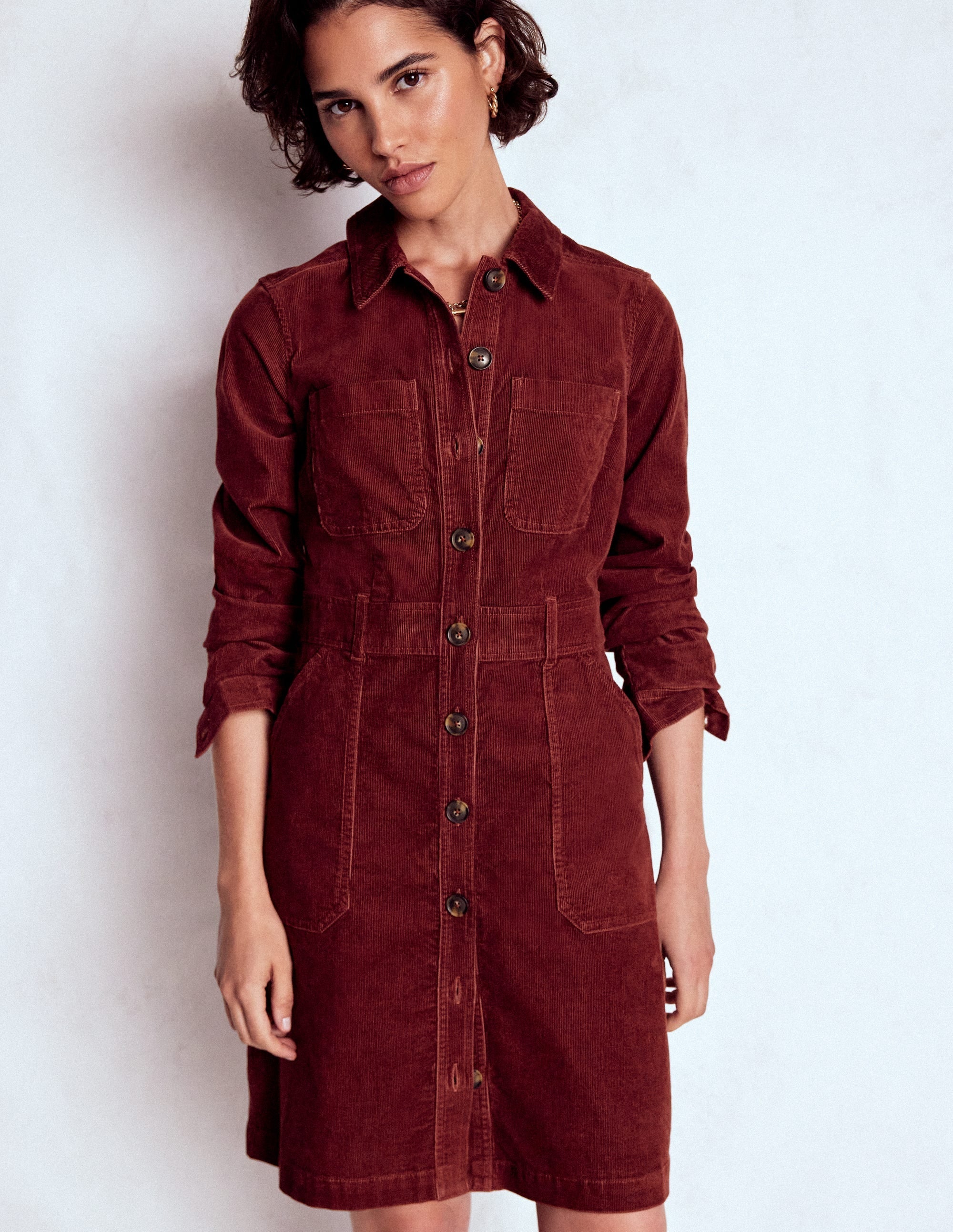 Amanda Cord Short Dress-Chestnut