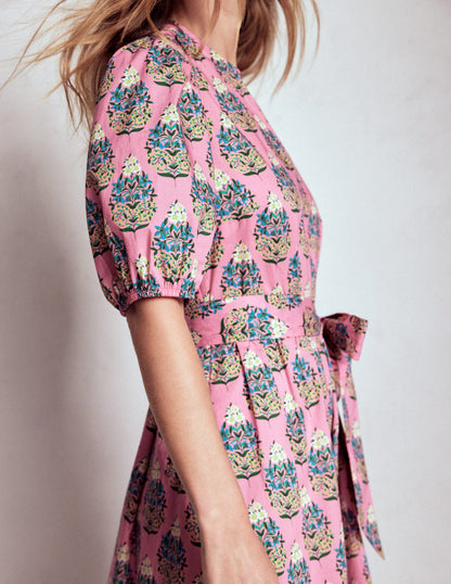 Christabel Cotton Midi Dress-Pink, Wildflower Bouquet