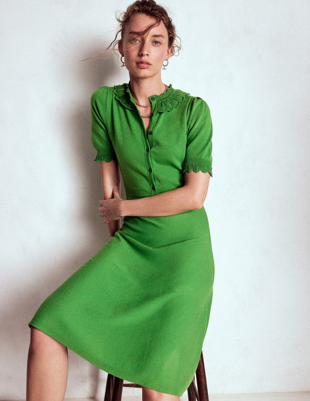 Melina Ruffle Knitted Dress-Paradise Green